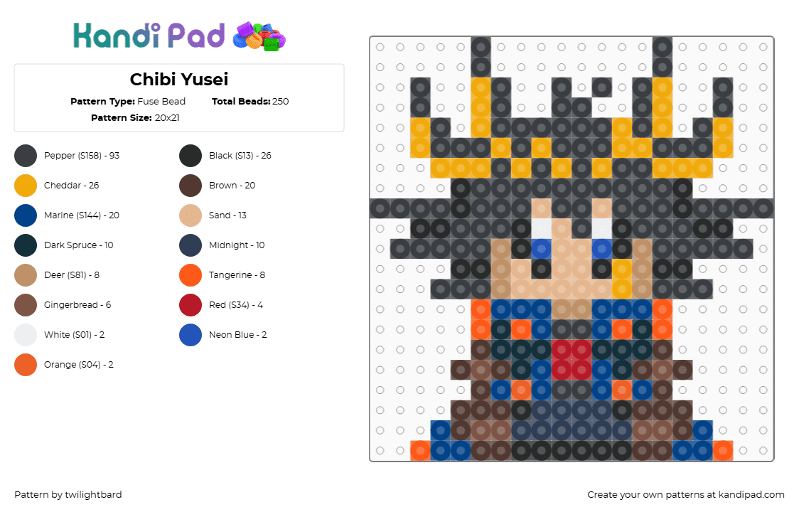 Chibi Yusei - Fuse Bead Pattern by twilightbard on Kandi Pad - black,orange,blue,brown,yugioh,yugioh 5ds,yusei