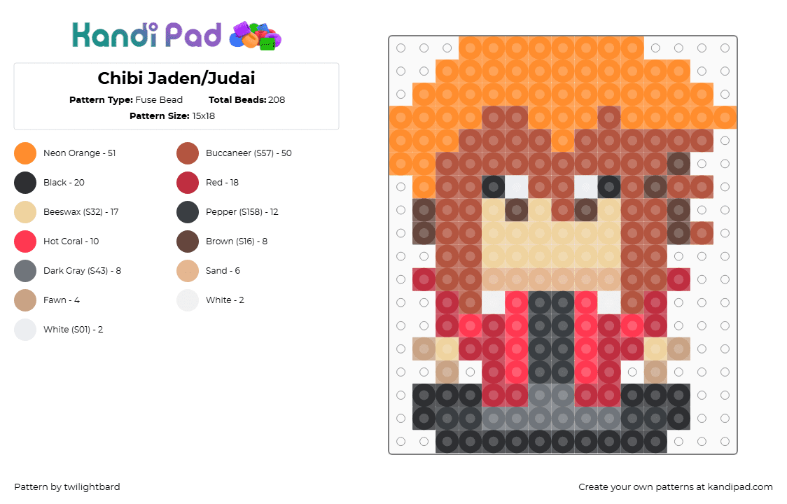 Chibi Jaden/Judai - Fuse Bead Pattern by twilightbard on Kandi Pad - red,orange,yugioh,yugioh gx