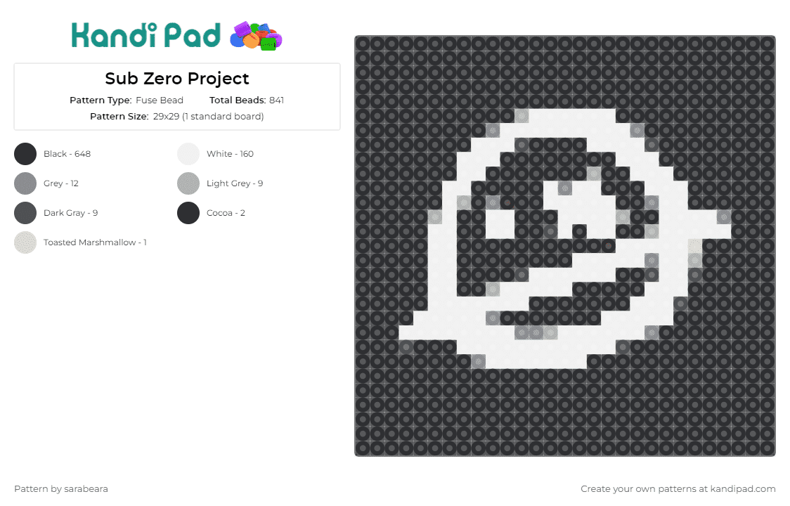 Sub Zero Project - Fuse Bead Pattern by sarabeara on Kandi Pad - sub zero project,dj,edm,music,black,white