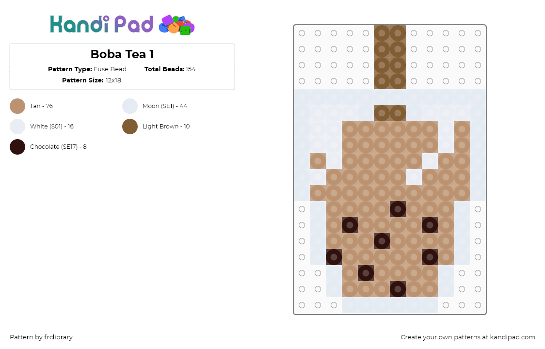 Boba Tea 1 - Fuse Bead Pattern by frclibrary on Kandi Pad - boba,tea,drink,cup,tan,white