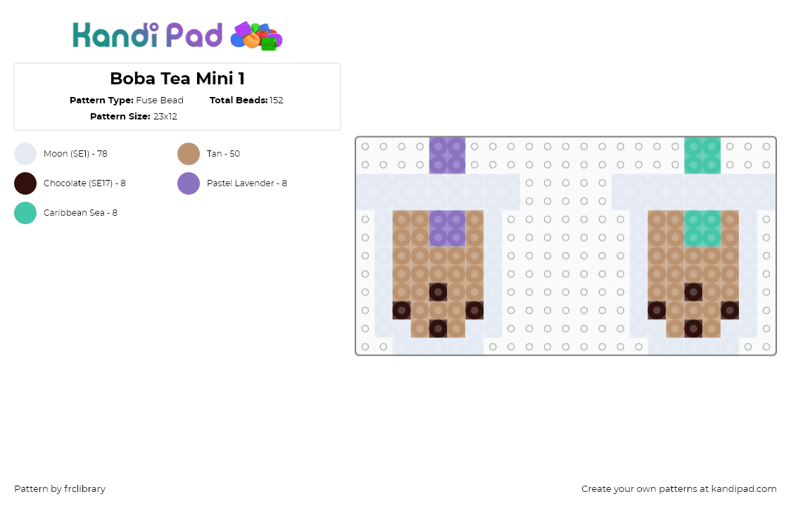 Boba Tea Mini 1 - Fuse Bead Pattern by frclibrary on Kandi Pad - boba,tea,drink,cup,tan,white,purple,teal