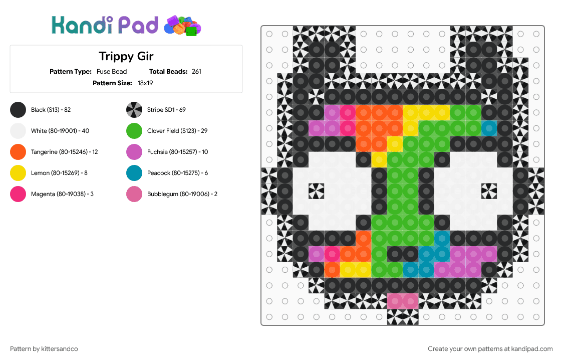 Trippy Gir - Fuse Bead Pattern by kittersandco on Kandi Pad - black, cartoon, character, edm, gir, green, pink, rave, trippy, tv show