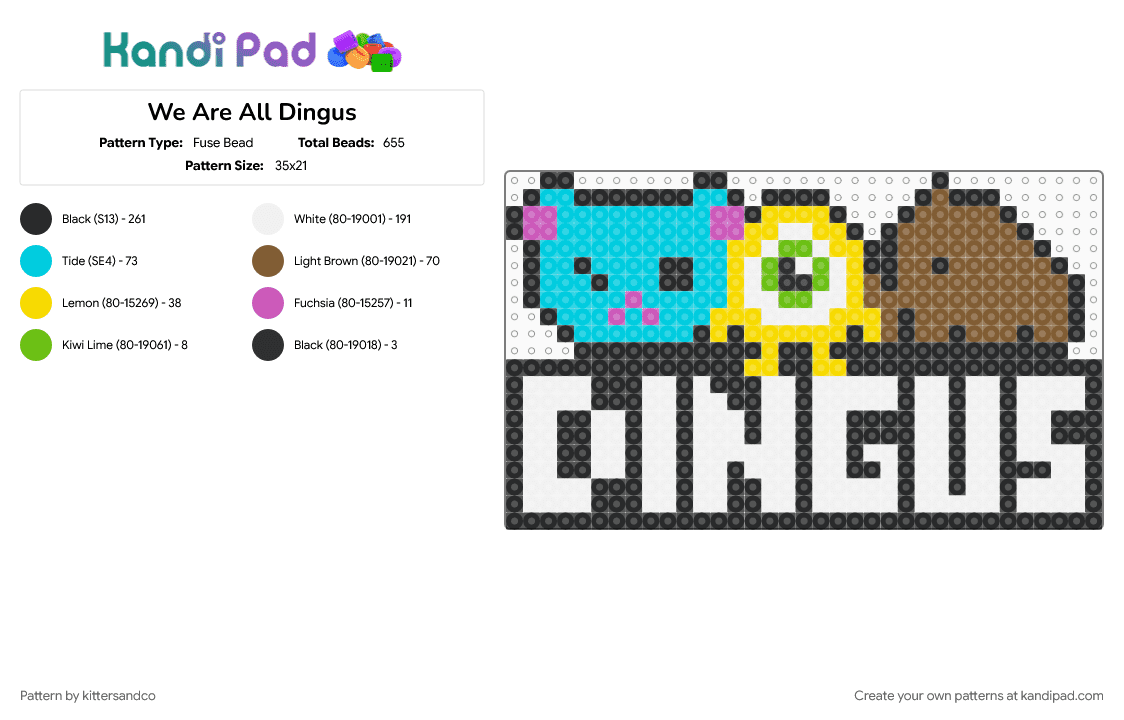 We Are All Dingus - Fuse Bead Pattern by kittersandco on Kandi Pad - cyclops, dubstep, edm, level up, leveltronics, light blue, rave, subtronics, tan, white, wooli, yellow