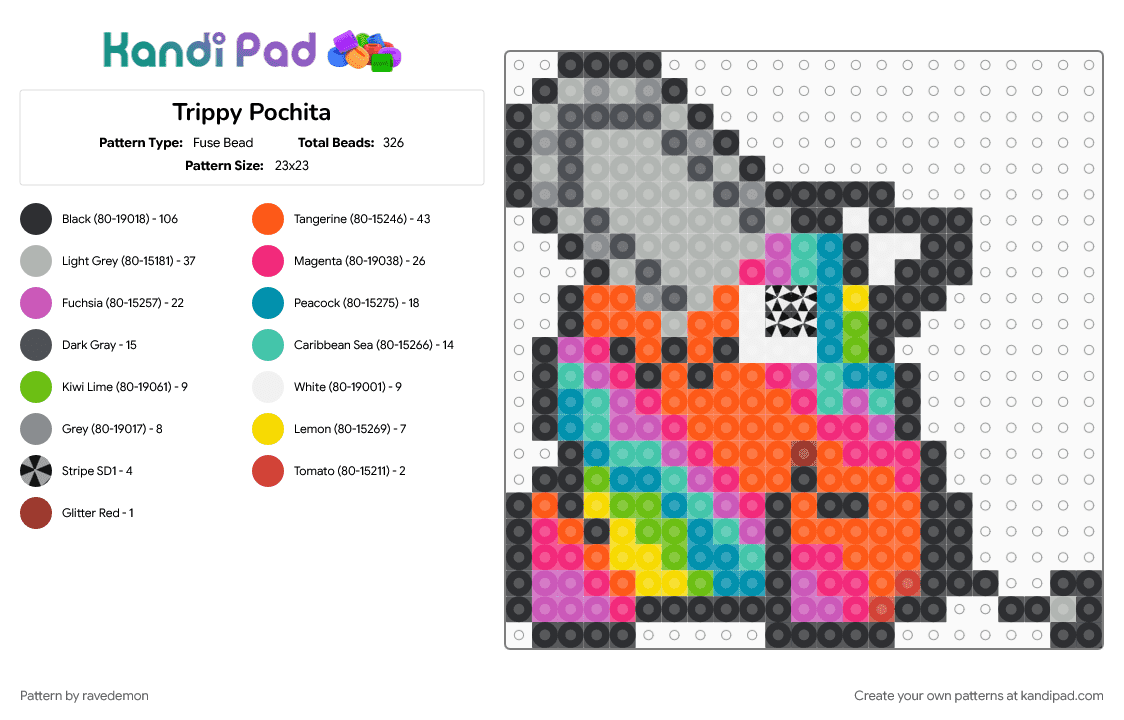 Trippy Pochita - Fuse Bead Pattern by kittersandco on Kandi Pad - 