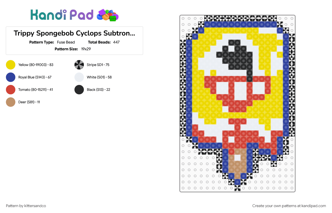 Trippy Spongebob Cyclops Subtronics POPSICLE - Fuse Bead Pattern by kittersandco on Kandi Pad - character, cyclops, edm, popsicle, purple, rave, red, spongebob, subtronics, trippy, yellow