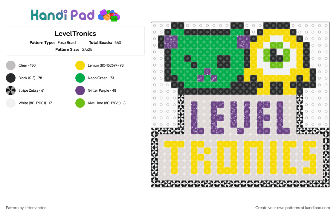 LevelTronics - Fuse Bead Pattern by kittersandco on Kandi Pad - beige, edm, level up, leveltronics, lost lands, rave, subtronics, yellow