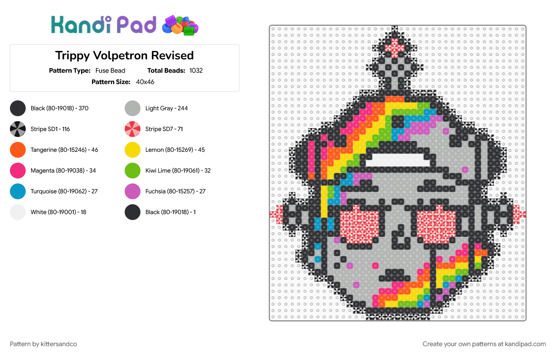 Trippy Volpetron Revised - Fuse Bead Pattern by kittersandco on Kandi Pad - beige, black, ray volpe, red