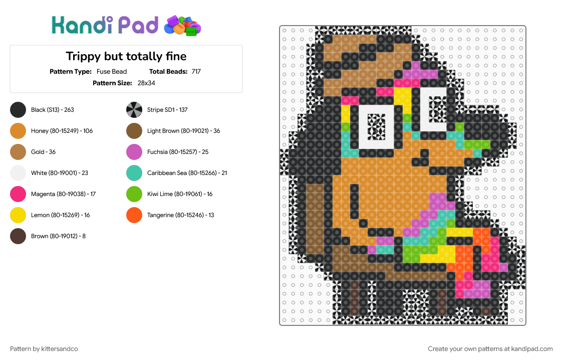 Trippy but totally fine - Fuse Bead Pattern by kittersandco on Kandi Pad - black, colorful, edm, festival, orange, pink, rainbow, rave, tan, this is fine, trippy