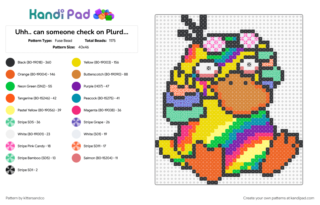 Uhh.. can someone check on Plurduck? - Fuse Bead Pattern by kittersandco on Kandi Pad - lost lands, orange, pokemon, psyduck, rave, trippy, yellow