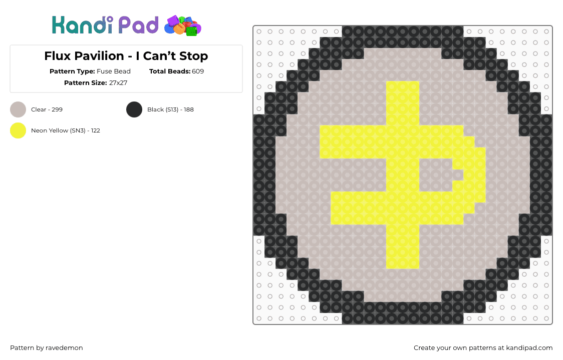 Flux Pavilion - I Can’t Stop - Fuse Bead Pattern by ravedemon on Kandi Pad - 