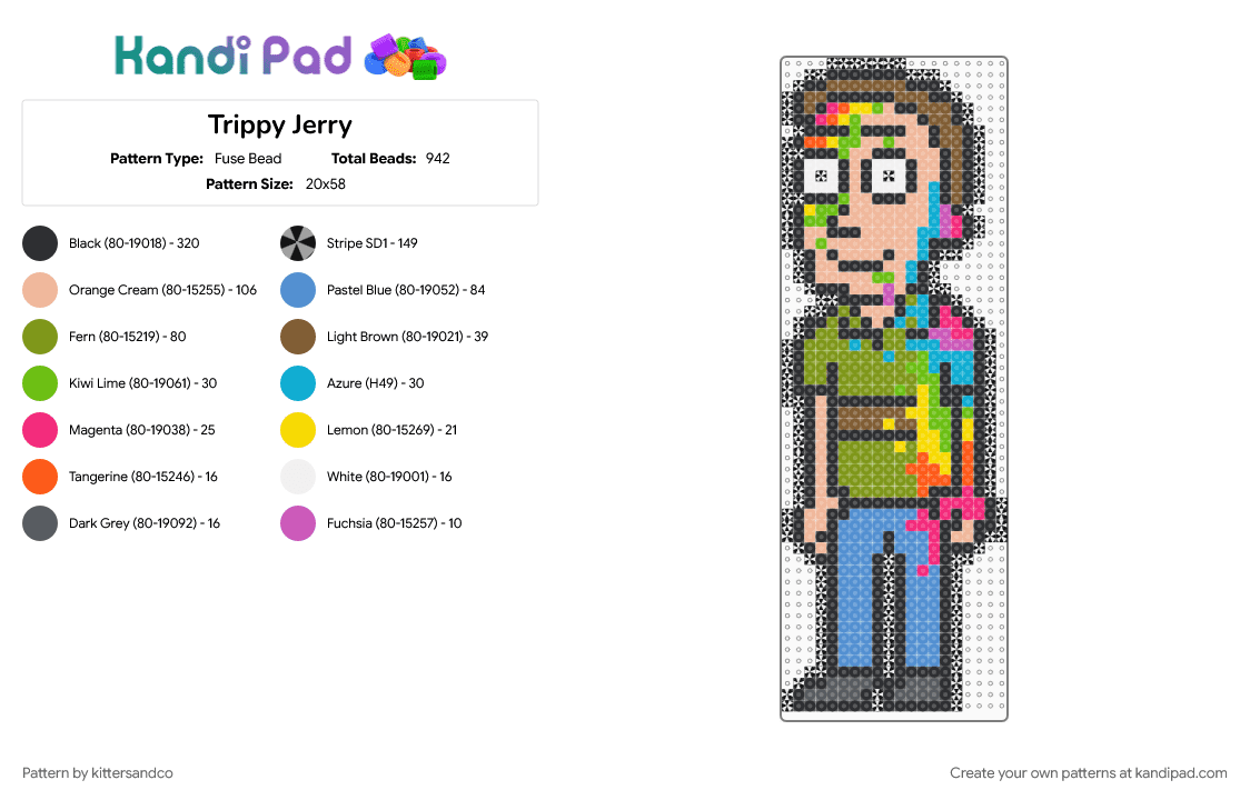 Trippy Jerry - Fuse Bead Pattern by kittersandco on Kandi Pad - beige, black, cartoon, character, gold, jerry, light blue, rick and morty, rick sanchez