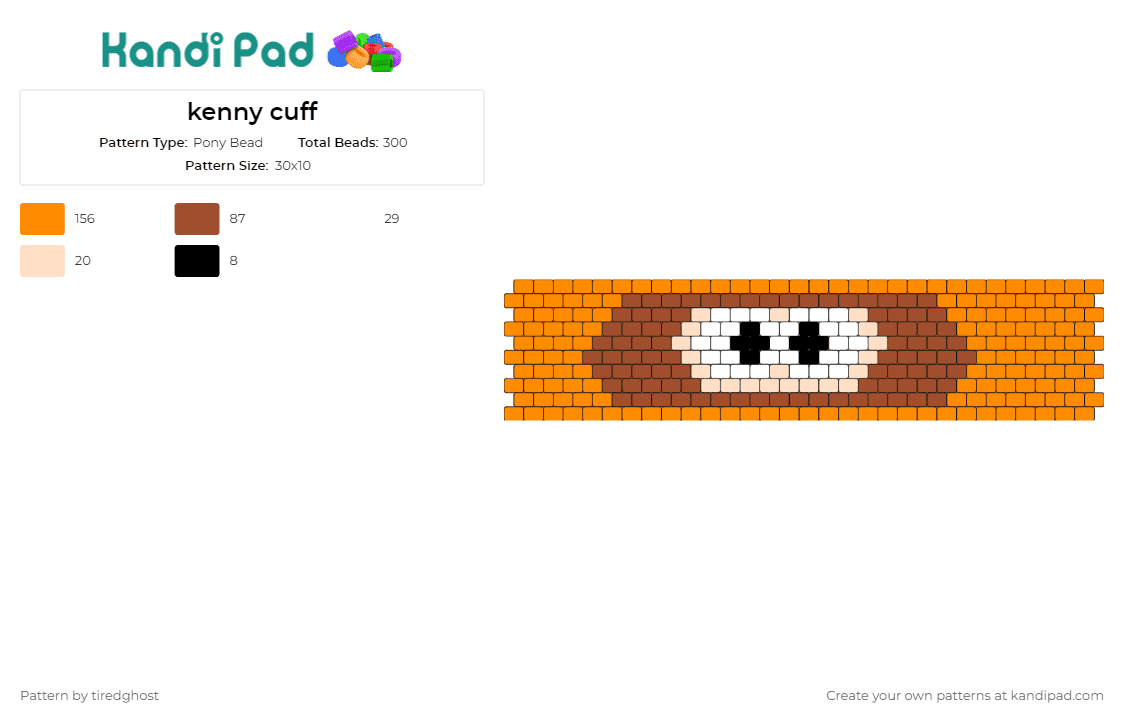 kenny cuff - Pony Bead Pattern by tiredghost on Kandi Pad - kenny,south park,character,cuff,tv show,animation,orange