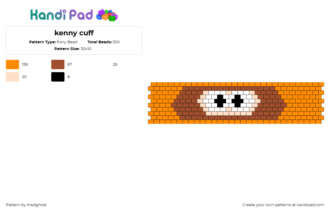 kenny cuff - Pony Bead Pattern by tiredghost on Kandi Pad - kenny,south park,character,cuff,tv show,animation,orange