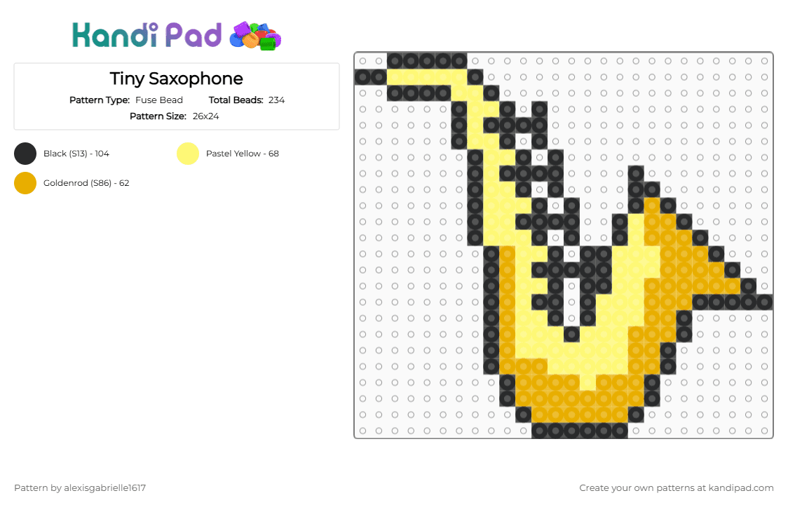 Tiny Saxophone - Fuse Bead Pattern by alexisgabrielle1617 on Kandi Pad - orange,yellow,sax,saxophone,griz