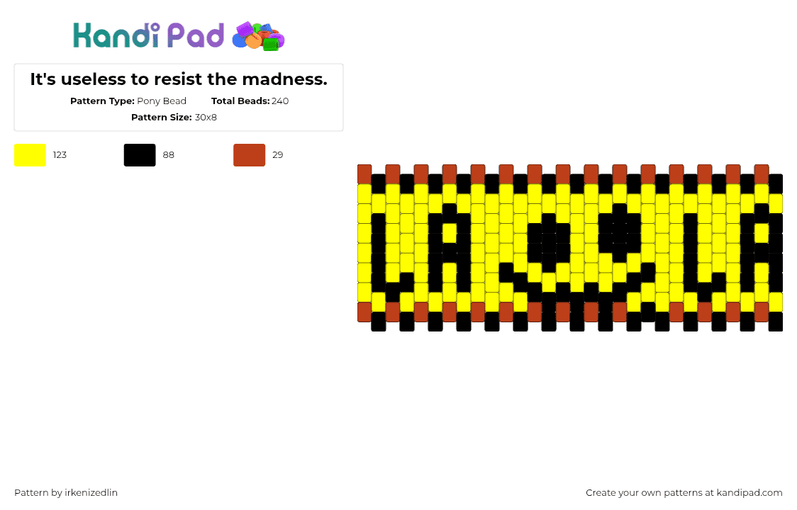 It's useless to resist the madness. Pony Bead Pattern - Kandi Pad ...