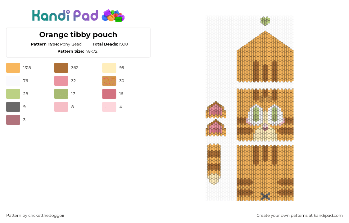 Orange tibby pouch - Pony Bead Pattern by cricketthedoggoii on Kandi Pad - tabby,cat,bag,purse,animal,tan