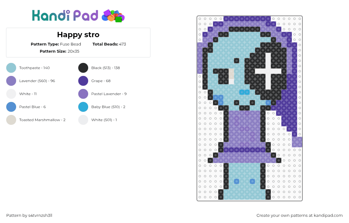 Happy stro - Fuse Bead Pattern by s4tvrnzsh3ll on Kandi Pad - astro,dandys world,character,video game,purple,light blue