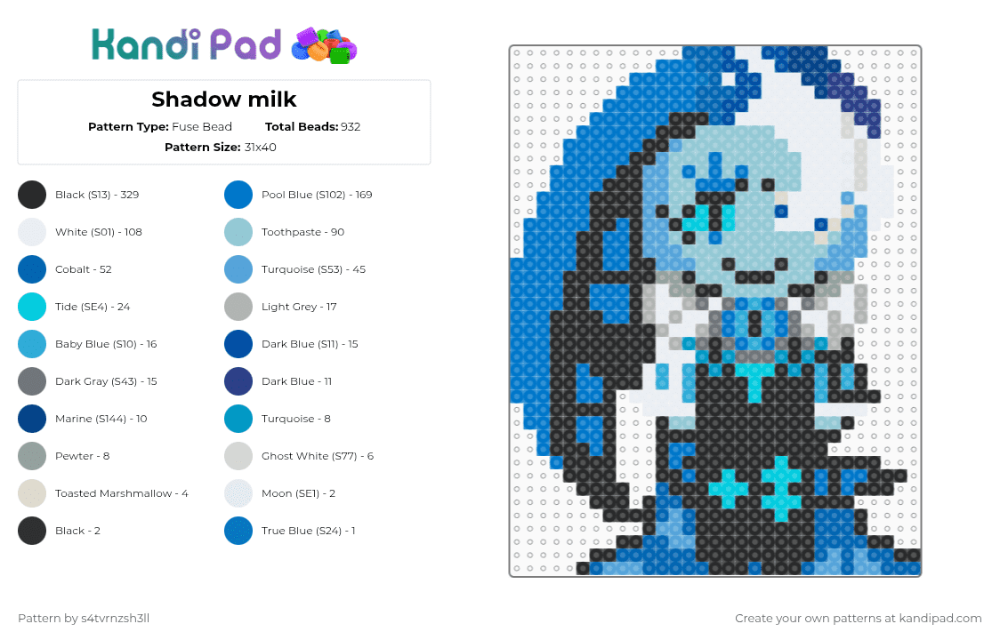 Shadow milk - Fuse Bead Pattern by s4tvrnzsh3ll on Kandi Pad - blue,light blue