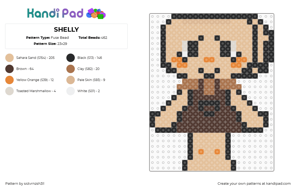 SHELLY - Fuse Bead Pattern by s4tvrnzsh3ll on Kandi Pad - shelly,dandys world,character,video game,tan