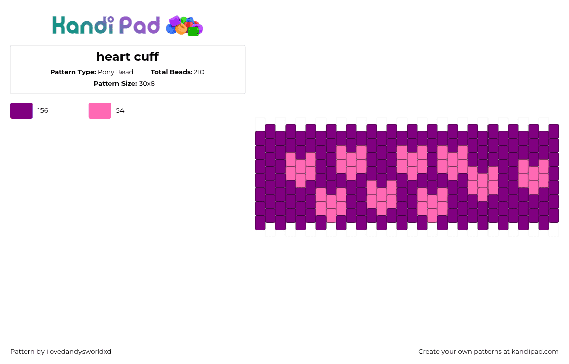 heart cuff - Pony Bead Pattern by ilovedandysworldxd on Kandi Pad - 