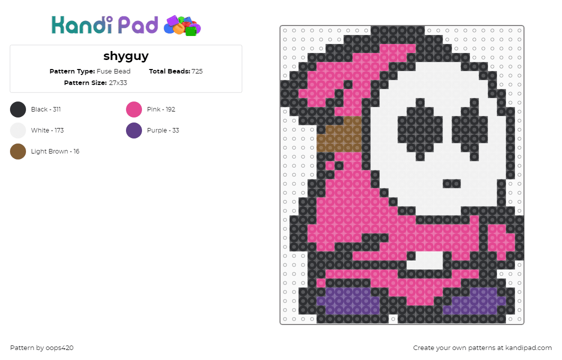 shyguy - Fuse Bead Pattern by oops420 on Kandi Pad - pink