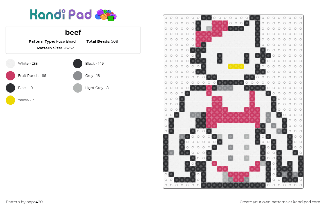 beef - Fuse Bead Pattern by oops420 on Kandi Pad - white,pink