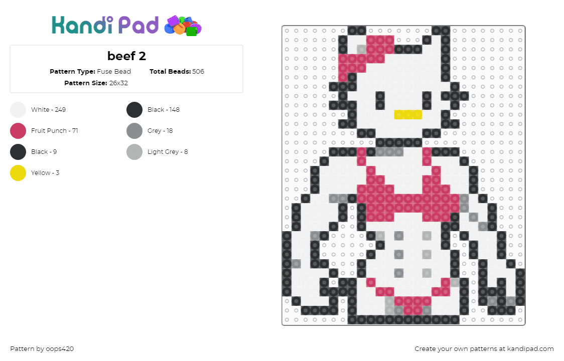 beef 2 - Fuse Bead Pattern by oops420 on Kandi Pad - white,pink