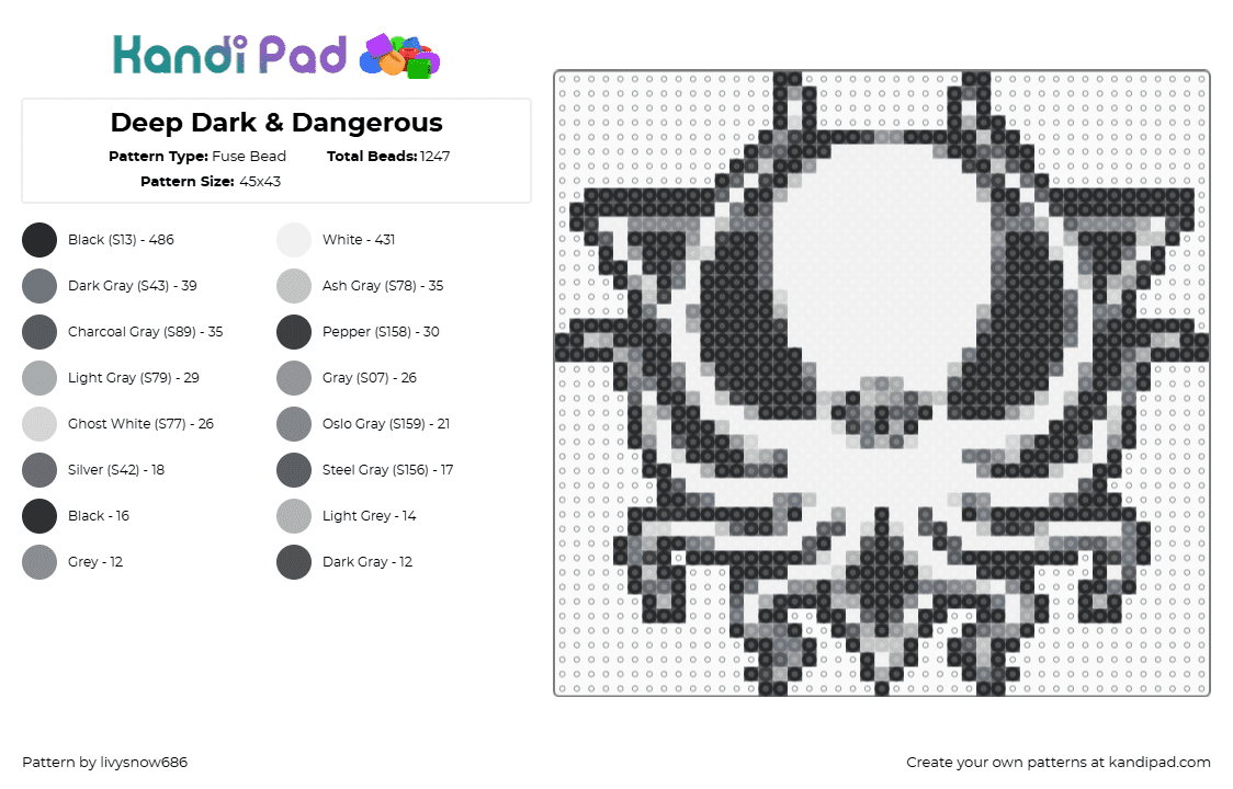 Deep Dark & Dangerous - Fuse Bead Pattern by livysnow686 on Kandi Pad - deep dark and dangerous,truth,octopus,music,logo,label,white,black