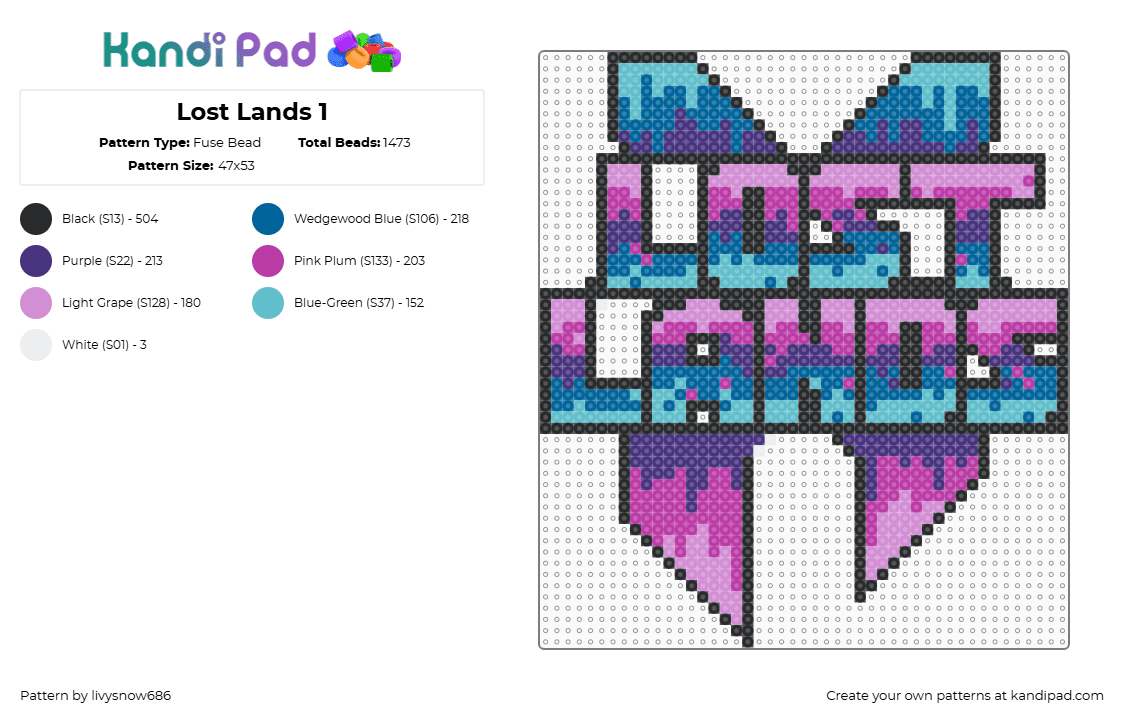 Lost Lands 1 - Fuse Bead Pattern by livysnow686 on Kandi Pad - lost lands,festival,excision,music,dj,edm,dubstep,drippy,pink,teal