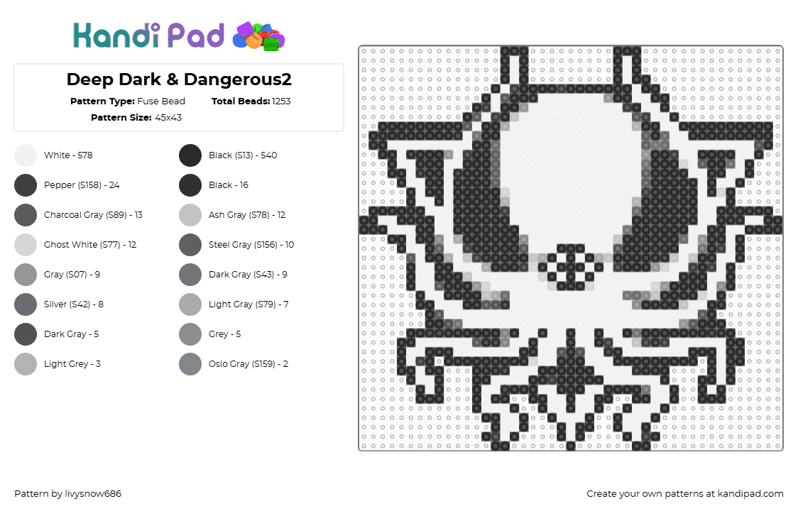 Deep Dark & Dangerous2 - Fuse Bead Pattern by livysnow686 on Kandi Pad - deep dark and dangerous,truth,octopus,music,logo,label,white,black