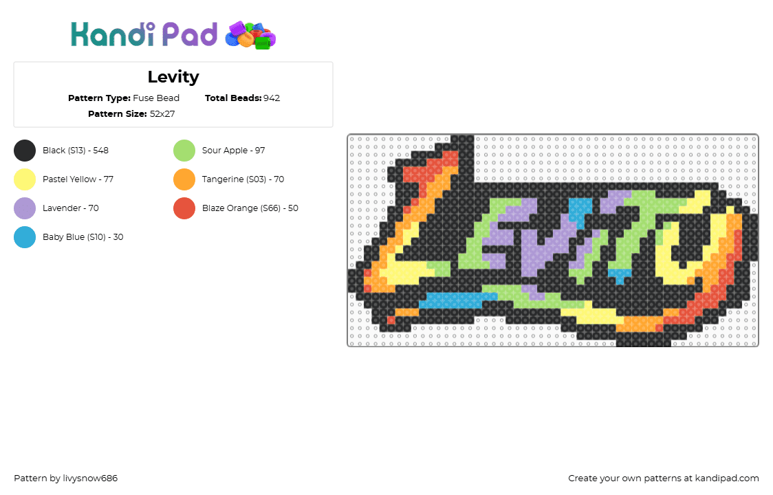 Levity - Fuse Bead Pattern by livysnow686 on Kandi Pad - black,yellow,pink,colorful