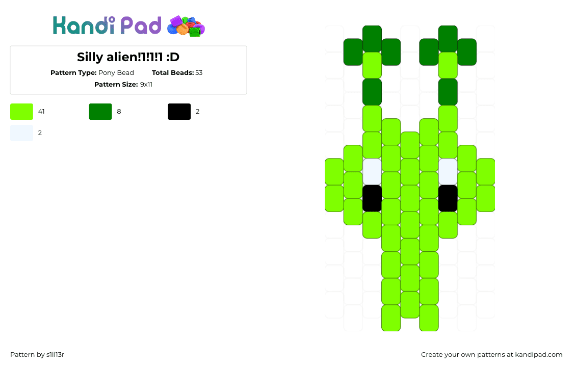 Silly alien!1!1!1 :D - Pony Bead Pattern by s1ll13r on Kandi Pad - green