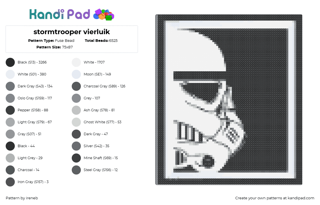 stormtrooper vierluik - Fuse Bead Pattern by ireneb on Kandi Pad - 