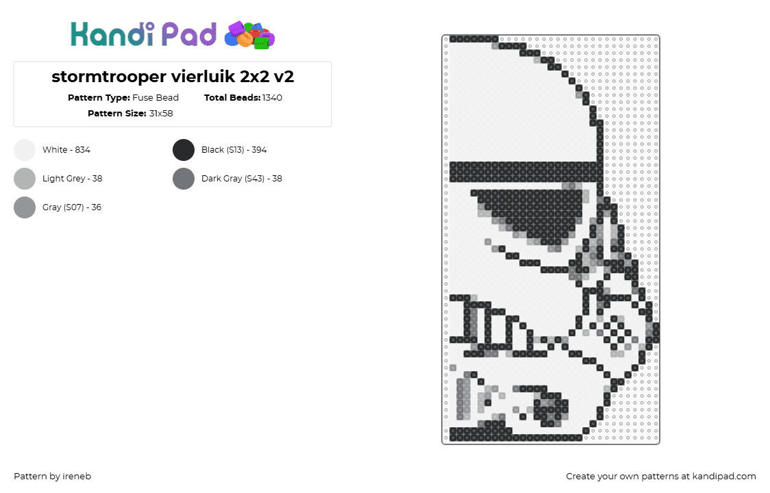 stormtrooper vierluik 2x2 v2 - Fuse Bead Pattern by ireneb on Kandi Pad - stormtrooper,star wars,helmet,scifi,movie,white,black