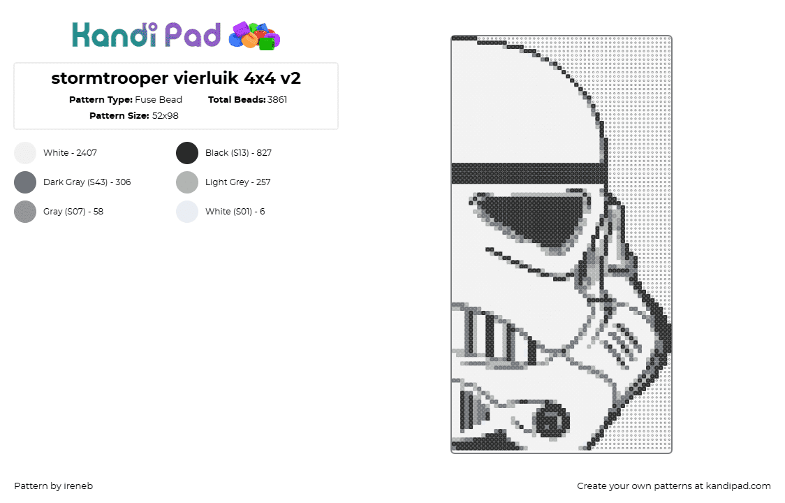 stormtrooper vierluik 4x4 v2 - Fuse Bead Pattern by ireneb on Kandi Pad - 