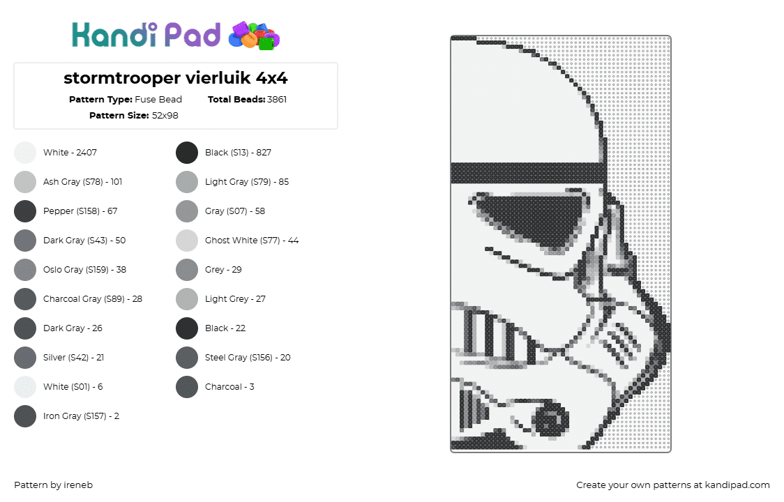 stormtrooper vierluik 4x4 - Fuse Bead Pattern by ireneb on Kandi Pad - 