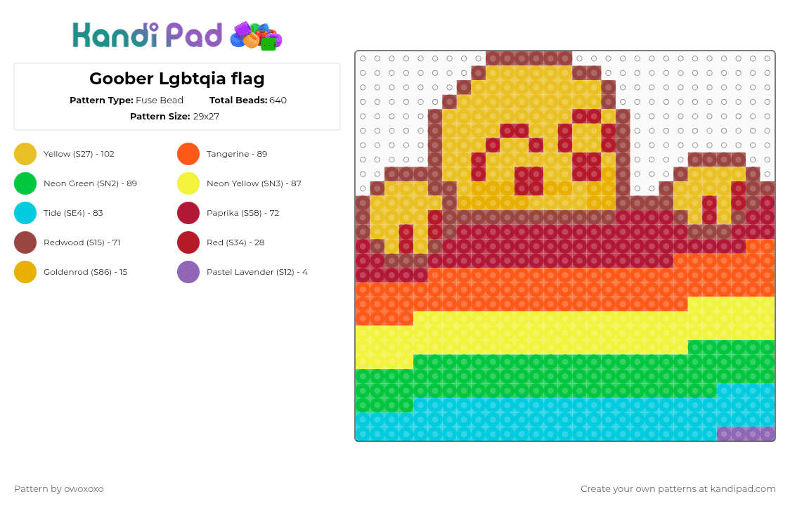 Goober Lgbtqia flag - Fuse Bead Pattern by owoxoxo on Kandi Pad - red,orange,yellow,lgbtqia,goober