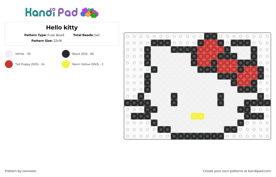 Hello kitty - Fuse Bead Pattern by owoxoxo on Kandi Pad - white,red,hello kitty