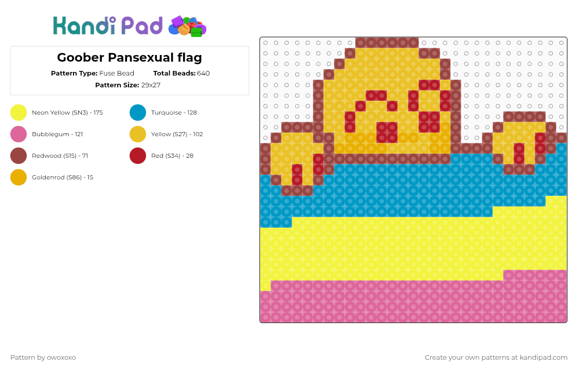 Goober Pansexual flag - Fuse Bead Pattern by owoxoxo on Kandi Pad - light blue,yellow,pink,lgbtqia,nonbinary,goober