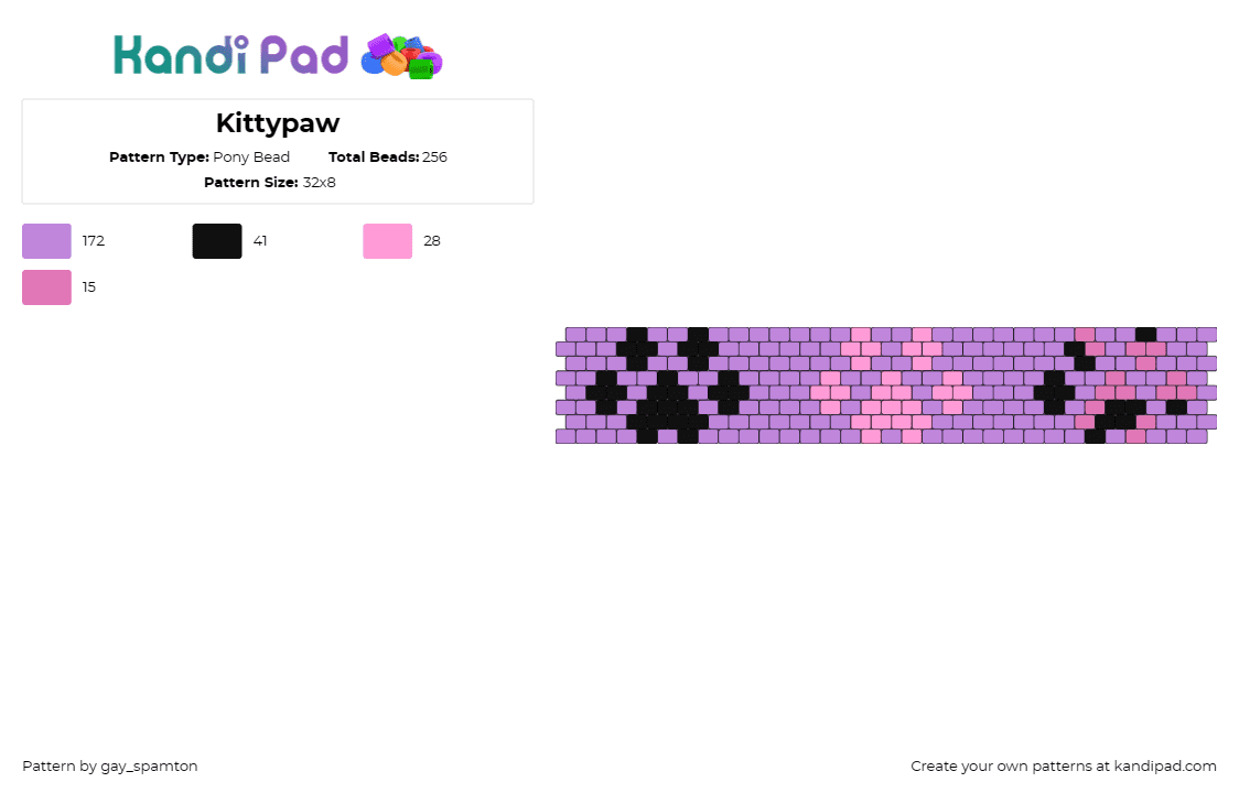 Kittypaw - Pony Bead Pattern by gay_spamton on Kandi Pad - paw print,cat,dog,animal,pet,cuff,purple