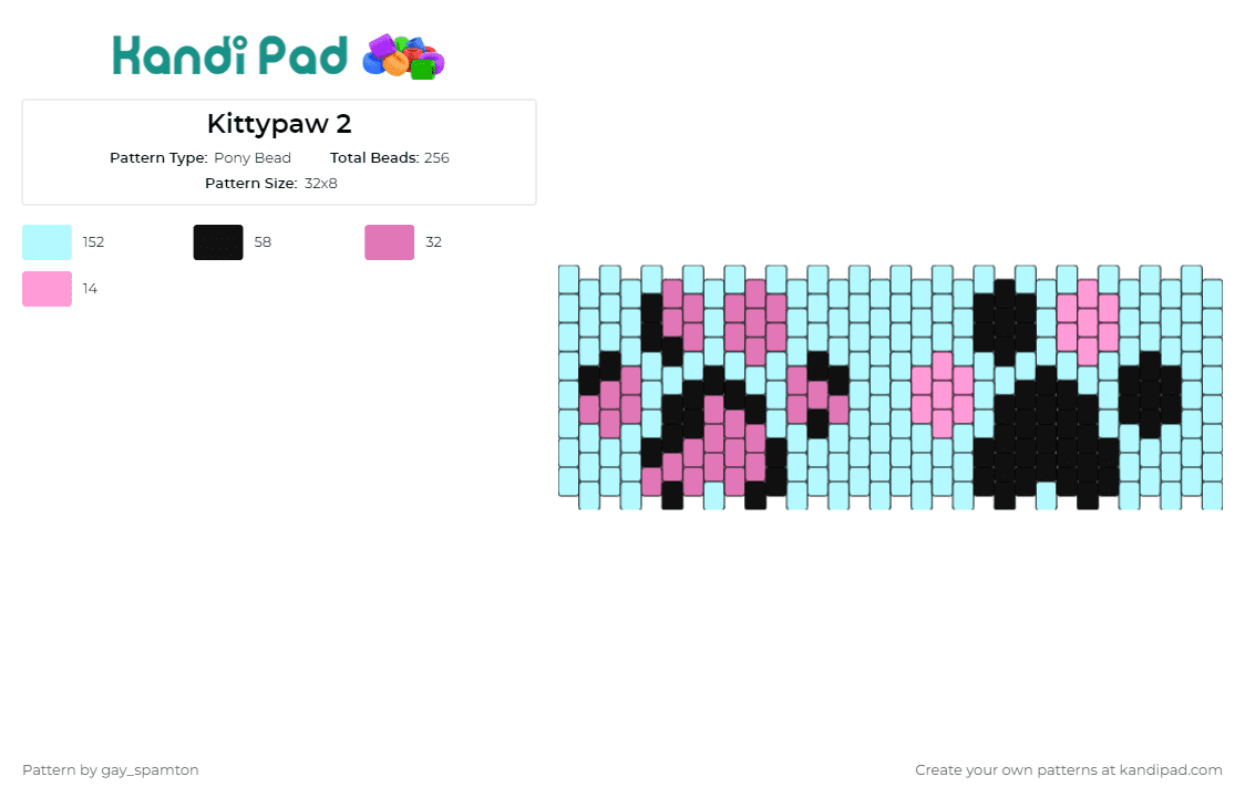 Kittypaw 2 - Pony Bead Pattern by gay_spamton on Kandi Pad - paw print,cat,dog,animal,cuff,pink,black,light blue