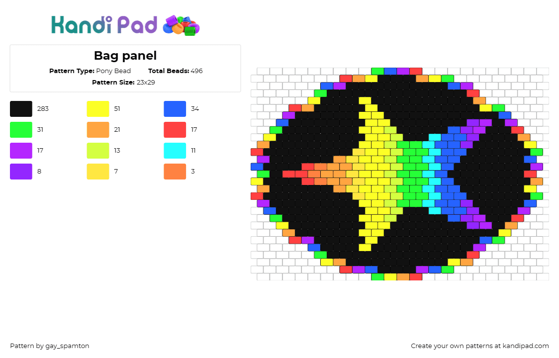 Bag panel - Pony Bead Pattern by gay_spamton on Kandi Pad - star,rainbow,circle,colorful,bag,panel,black