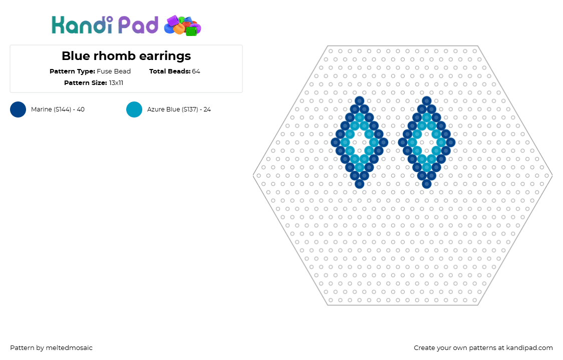 Blue rhomb earrings - Fuse Bead Pattern by meltedmosaic on Kandi Pad - diamond,earrings,jewelry,simple,geometric,teal,blue