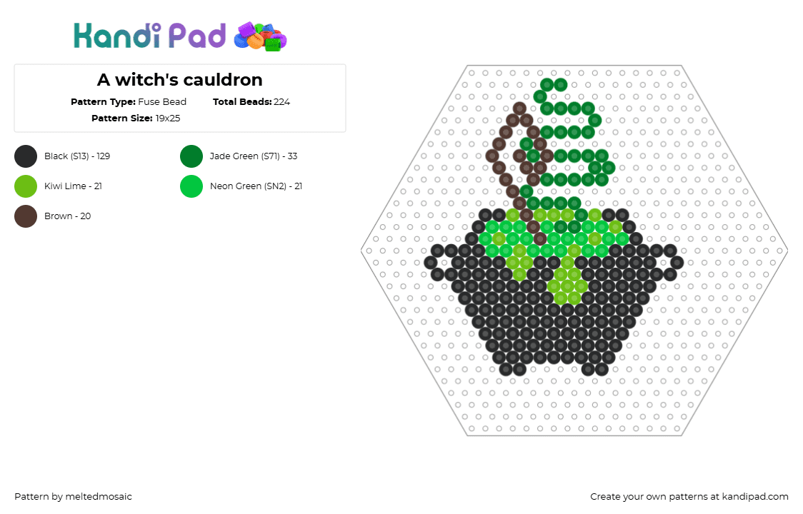 A witch\'s cauldron - Fuse Bead Pattern by meltedmosaic on Kandi Pad - cauldron,witch,magic,pot,spooky,halloween,black,green