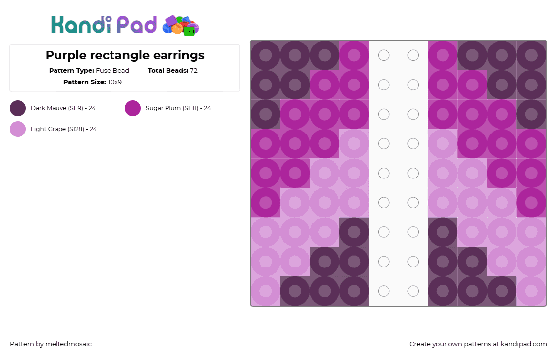 Purple rectangle earrings - Fuse Bead Pattern by meltedmosaic on Kandi Pad - diagonal,stripes,earrings,simple,jewelry,purple