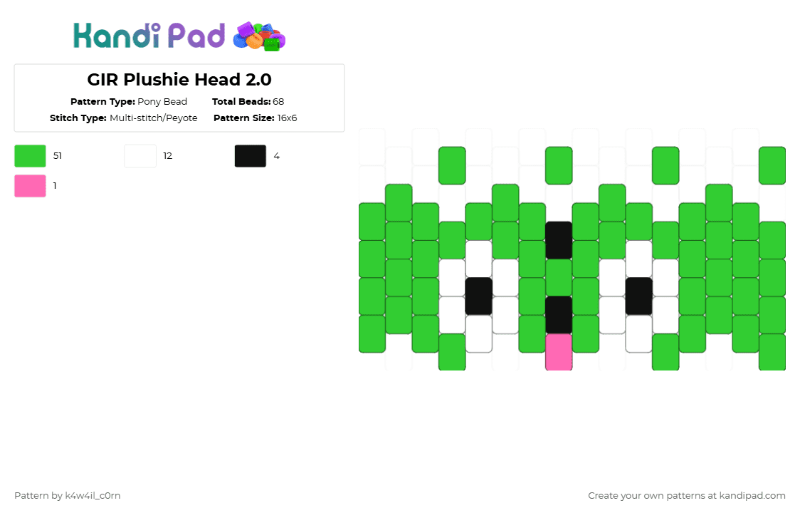 GIR Plushie Head 2.0 - Pony Bead Pattern by k4w4il_c0rn on Kandi Pad - green