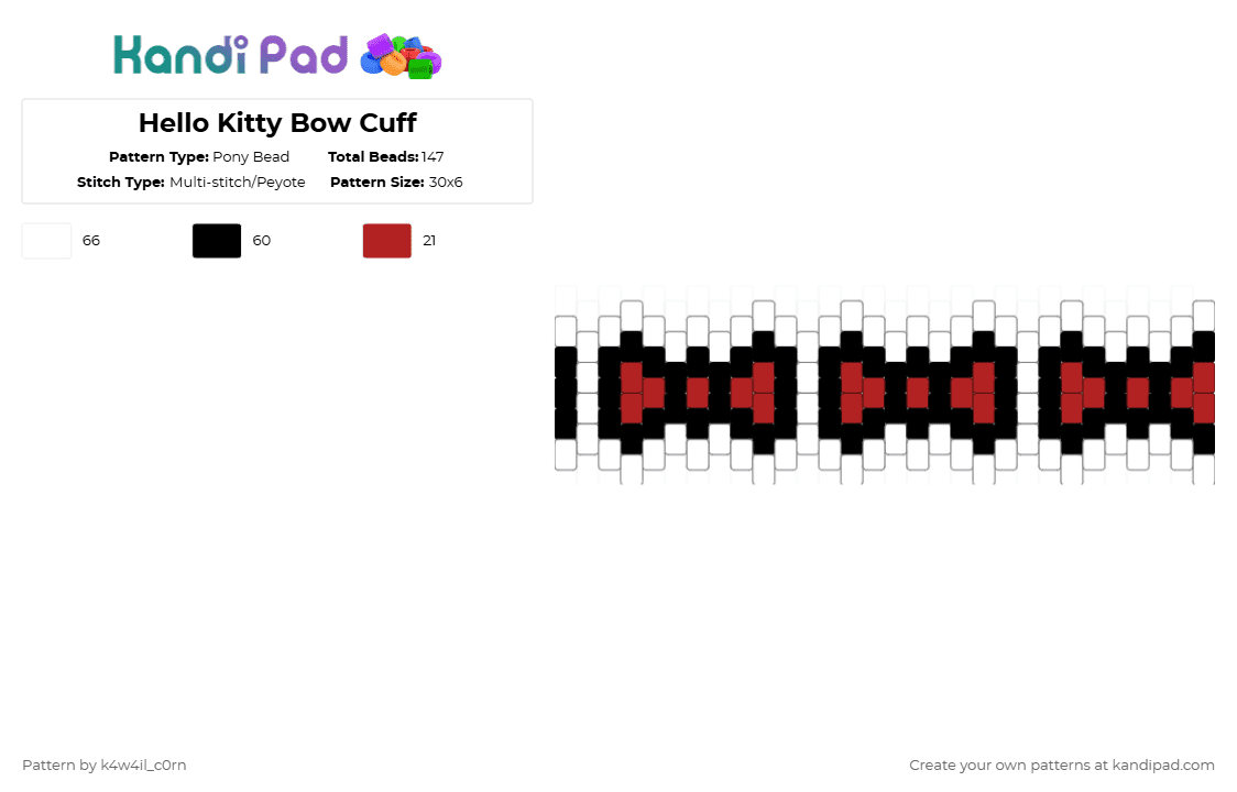 Hello Kitty Bow Cuff - Pony Bead Pattern by k4w4il_c0rn on Kandi Pad - white