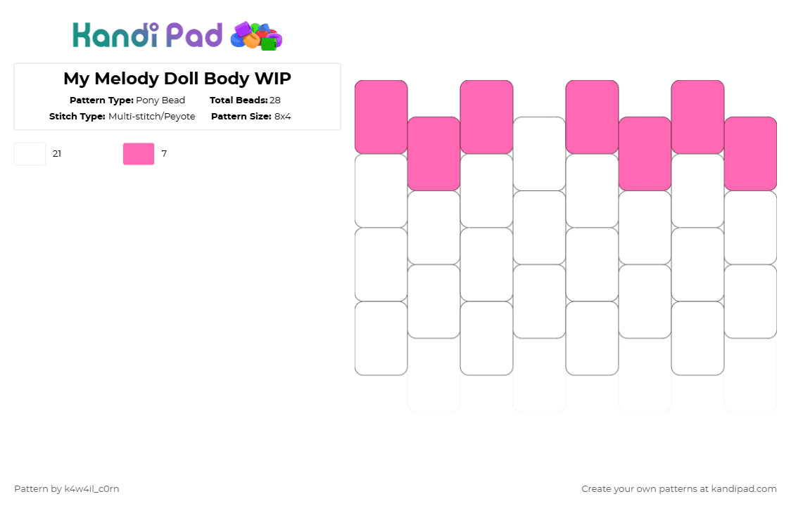 My Melody Doll Body WIP - Pony Bead Pattern by k4w4il_c0rn on Kandi Pad - white