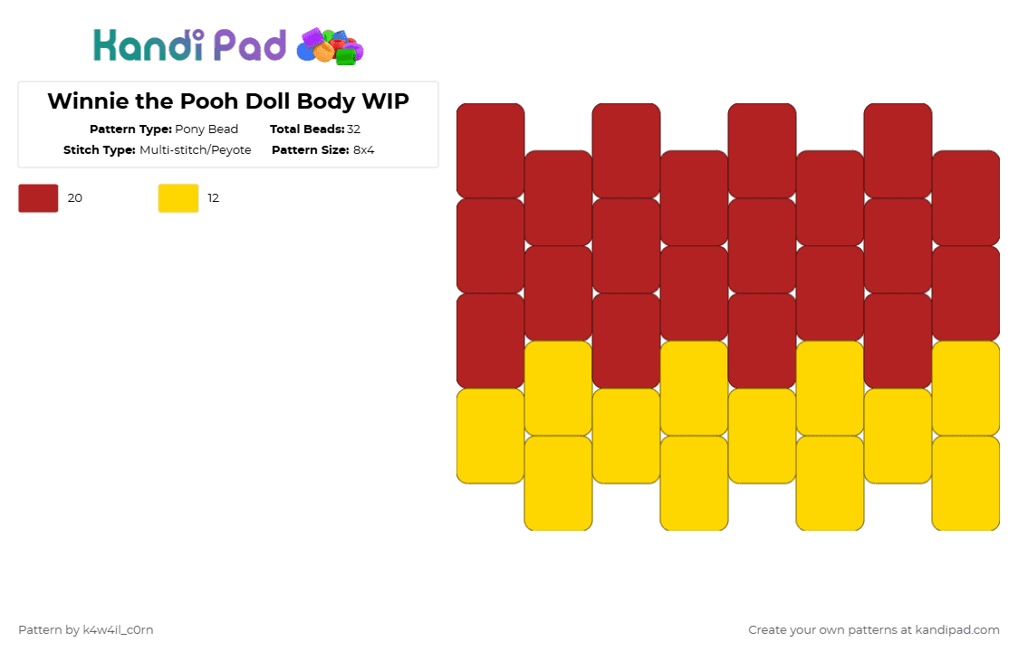 Winnie the Pooh Doll Body WIP - Pony Bead Pattern by k4w4il_c0rn on Kandi Pad - red,yellow