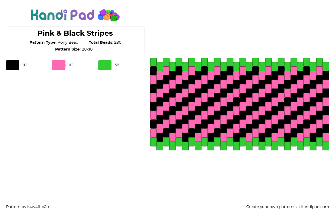 Pink & Black Stripes - Pony Bead Pattern by k4w4il_c0rn on Kandi Pad - pink,green